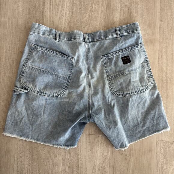 VTG Polo Ralph Lauren Carpenter Jean Shorts‎ Y2K Mens 36 Ripped Jorts Blue 90s - Picture 6 of 13